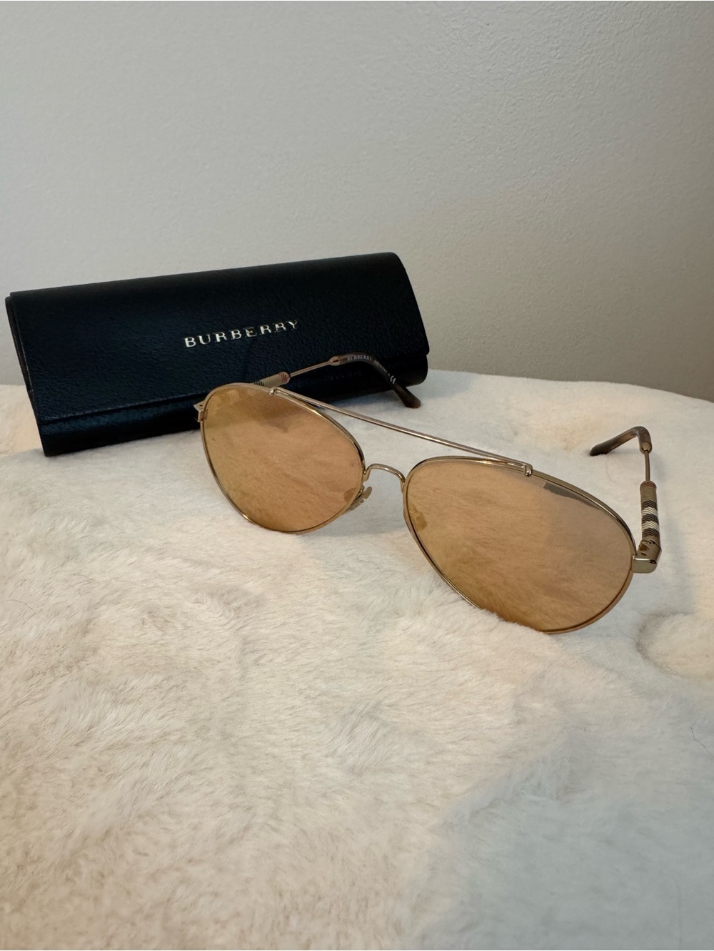 Burberry Gold Frame Sunglasses with Gold Reflective Lenses